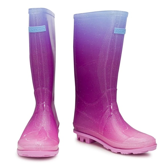Element Girls Pink Ombré Glitter Waterproof Rain Boots Size 12 - Picture 1 of 7